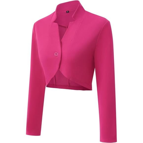 Women's Cropped Blazer: Long Sleeve Notched Collar Button Jacket, Lightweight - Picture 3 of 8